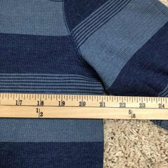 Roebuck Co Mens Thermal Sweater Large Blue Green Striped Long Sleeve Pullover - Picture 6 of 7